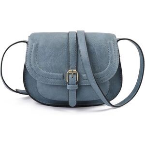 Women Blue Imported Vegan Leather Polycotton Small Saddle Boho Crossbody Bags